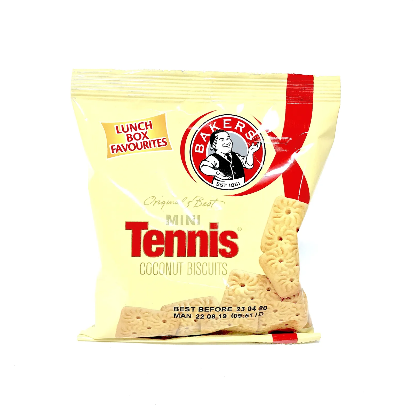Front of Bakers Mini Tennis Coconut Biscuits 50 g mini bag