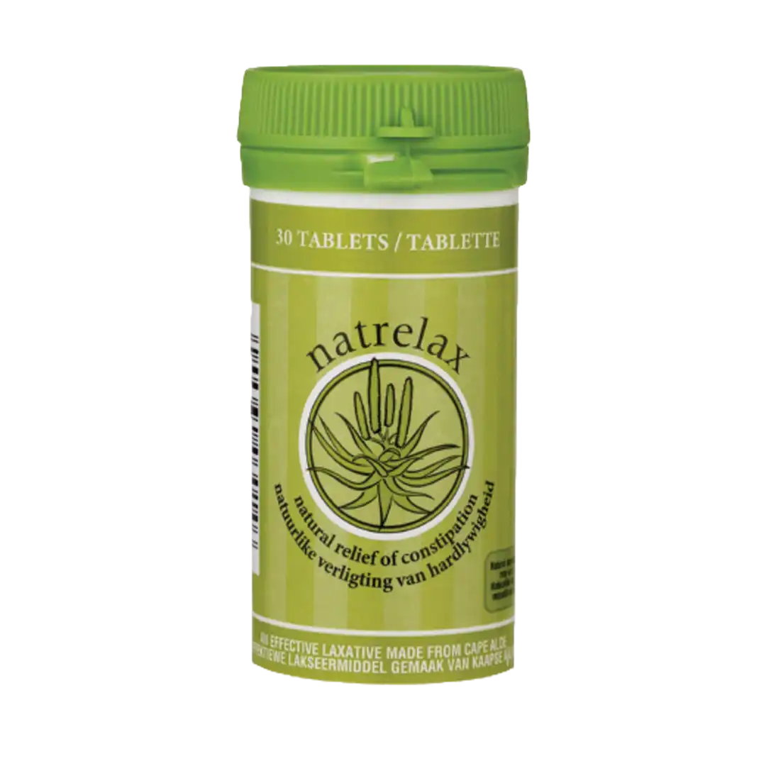 Front of Natrelax Natural Laxative Tablets bottle, 30's