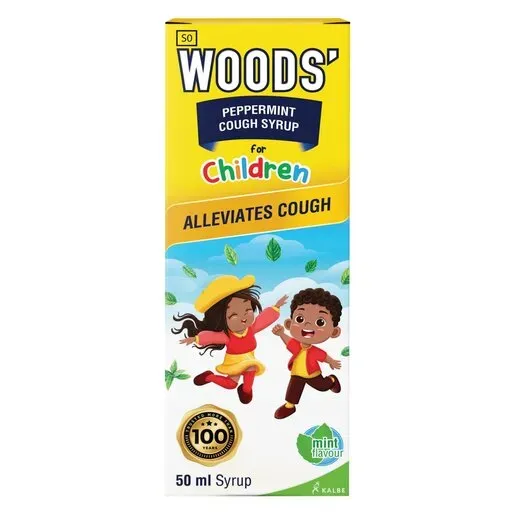 Front of Woods Peppermint Cough Syrup for Children 50 ml box