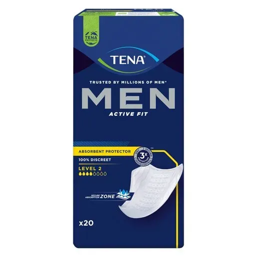 Front of TENA Men Active Fit Level 2 incontinence pads, pack of 20