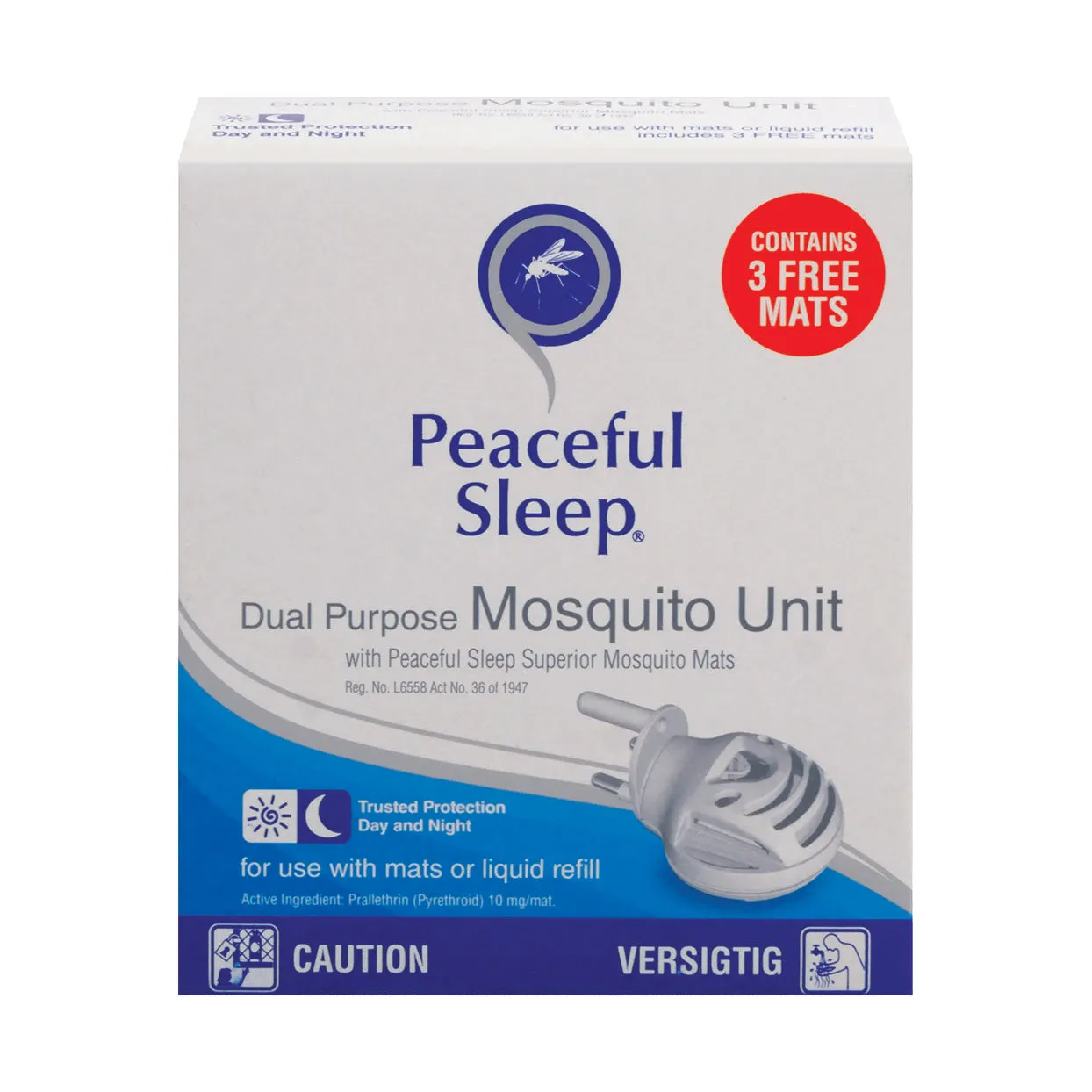 Front of Peaceful Sleep Dual Purpose Mosquito Unit box, 1 unit