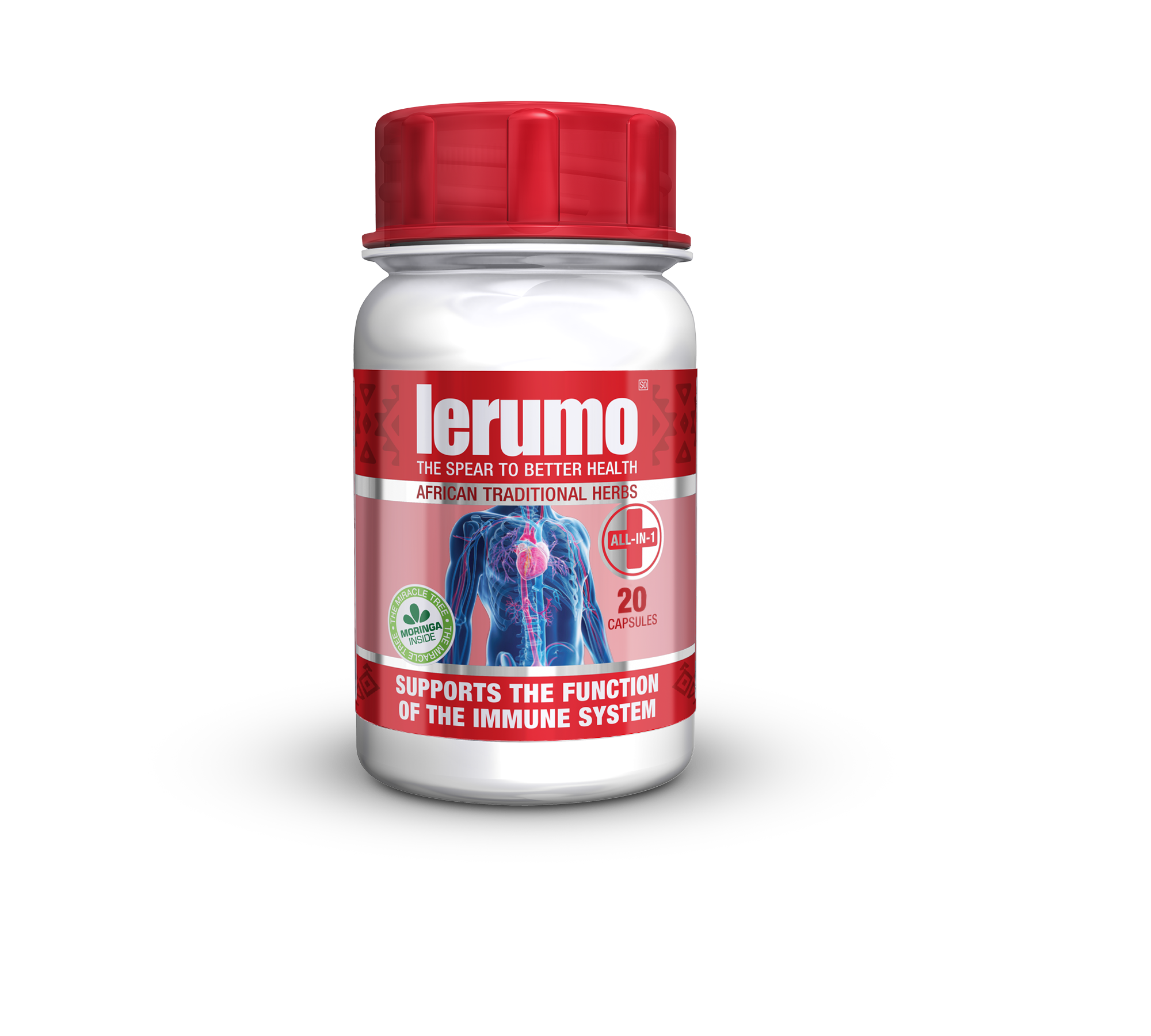 Front of Source Herbal SA Lerumo Lamadi Caps 20's bottle, high resolution studio shot