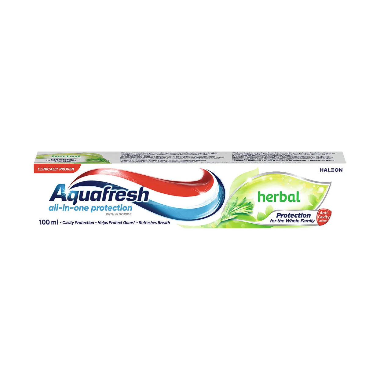 Front of Aquafresh All-in-One Protection Herbal Toothpaste 100ml box