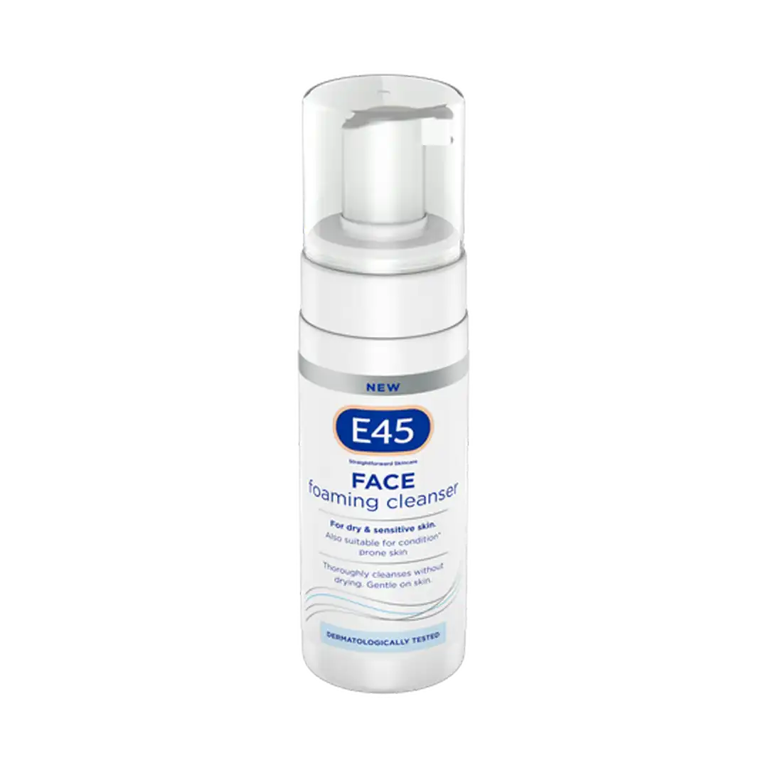 Front of E45 Face Foaming Cleanser 150ml pump bottle