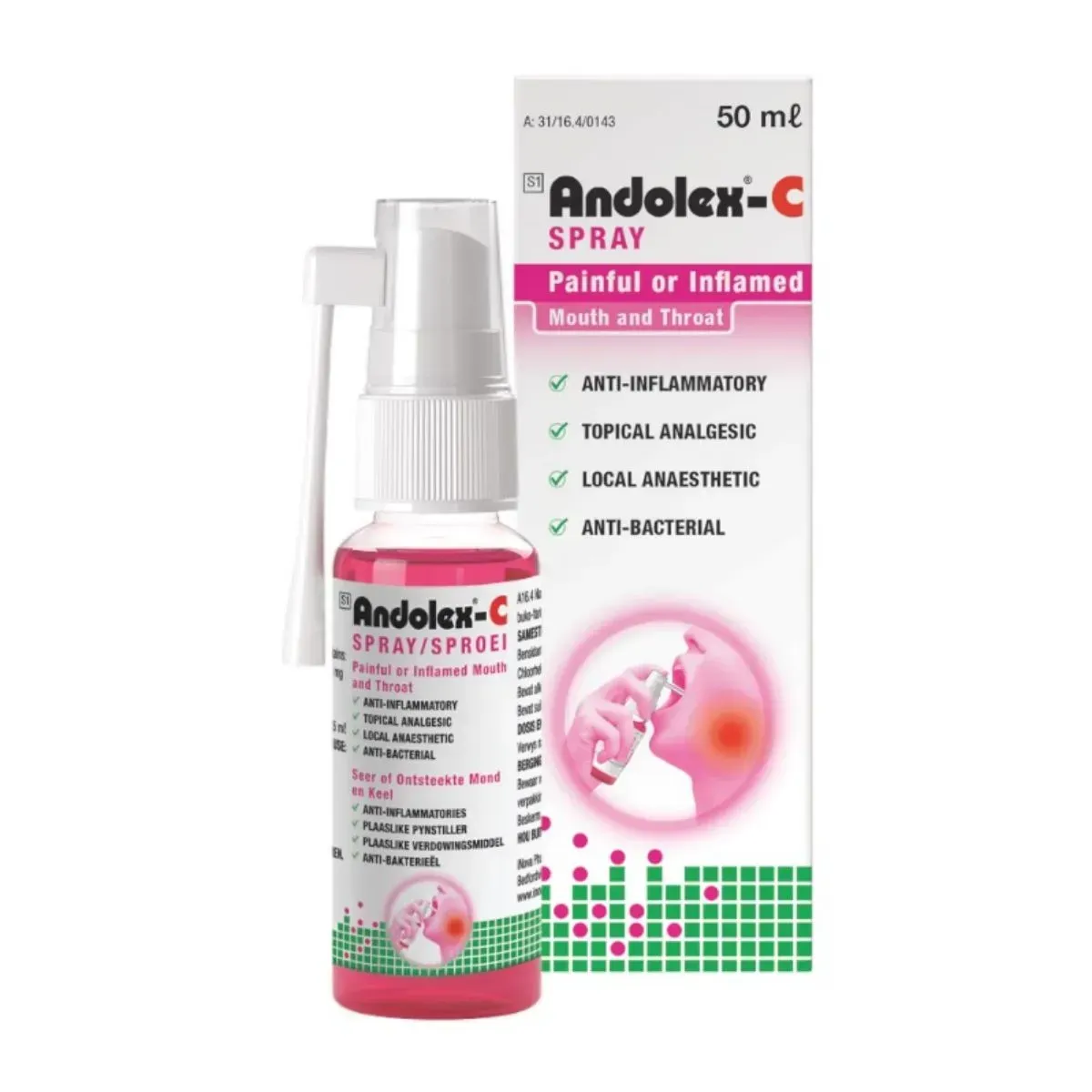 Andolex-C Spray 50 ml box and bottle on white background