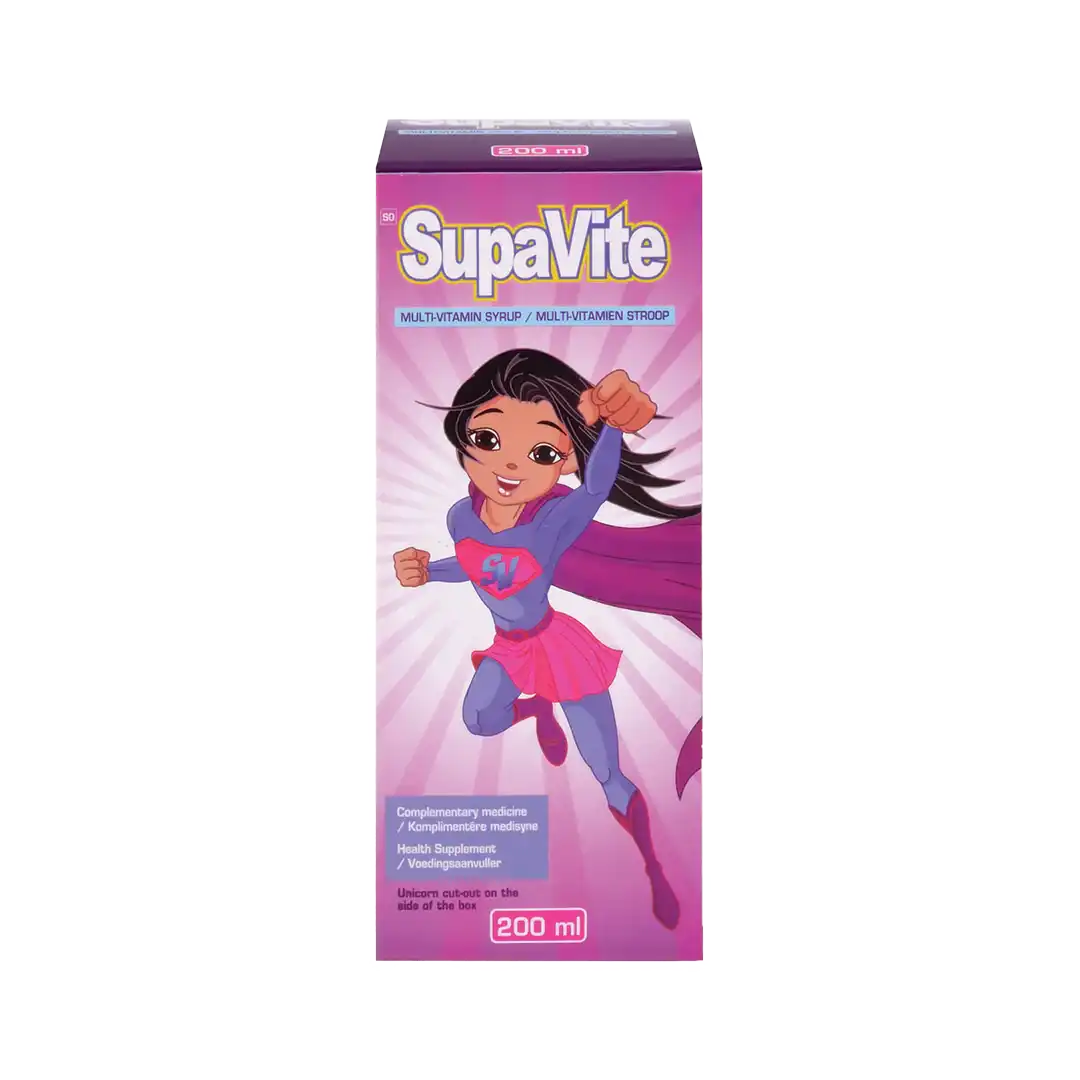 Front of Pharmaforce SupaVite Multi-Vitamin Syrup (girl design) 200 ml box