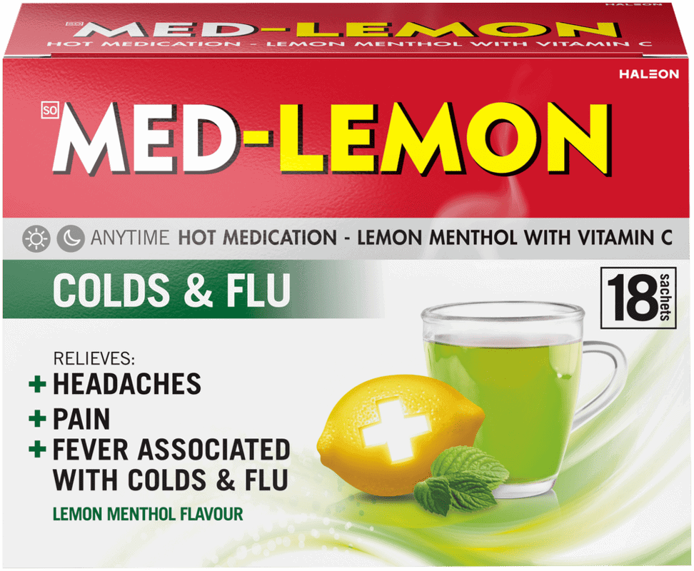 Med-lemon Lemon Menthol Flavour Hot Medication 18pk