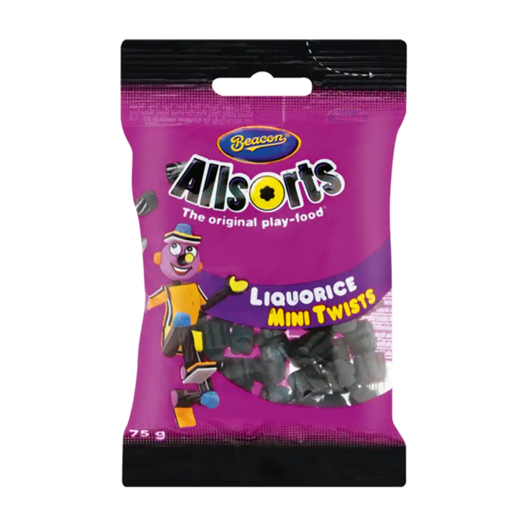 Front of Beacon Allsorts Liquorice Mini Twists, 75g
