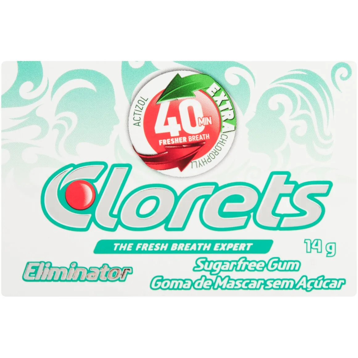 Front of Clorets Eliminator Sugarfree Gum 14 g pack
