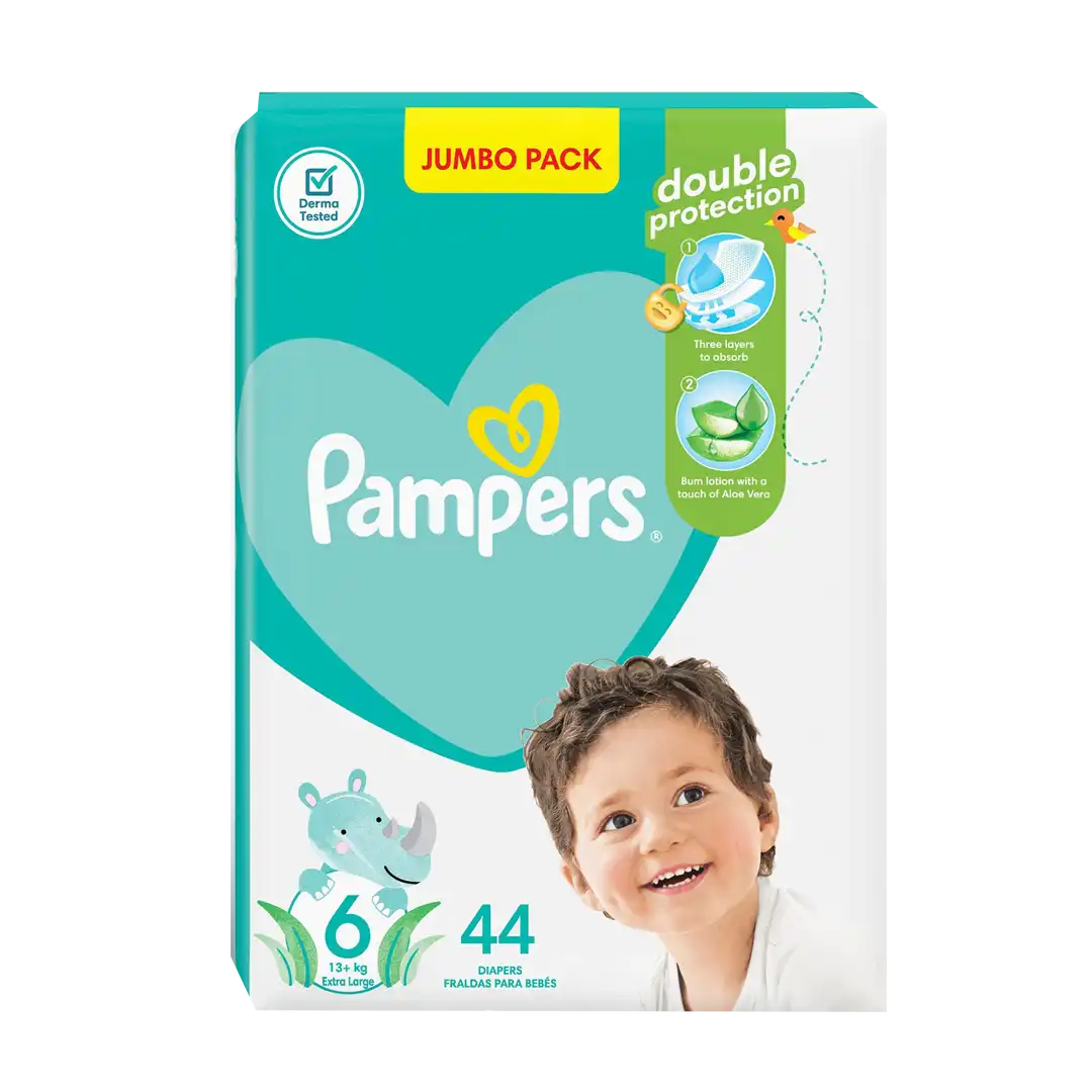 Front of Pampers Active Baby Size 6 XL Jumbo Pack, 44 diapers