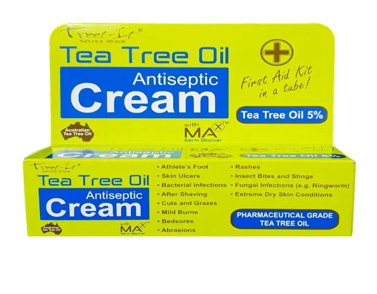 Front of Treet-It Tea Tree Oil Antiseptic Cream box with tube, 50 ml