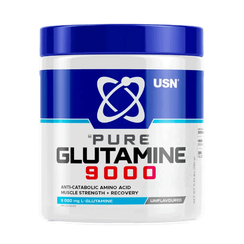 Front of USN Pure Glutamine 9000 unflavoured 150 g tub
