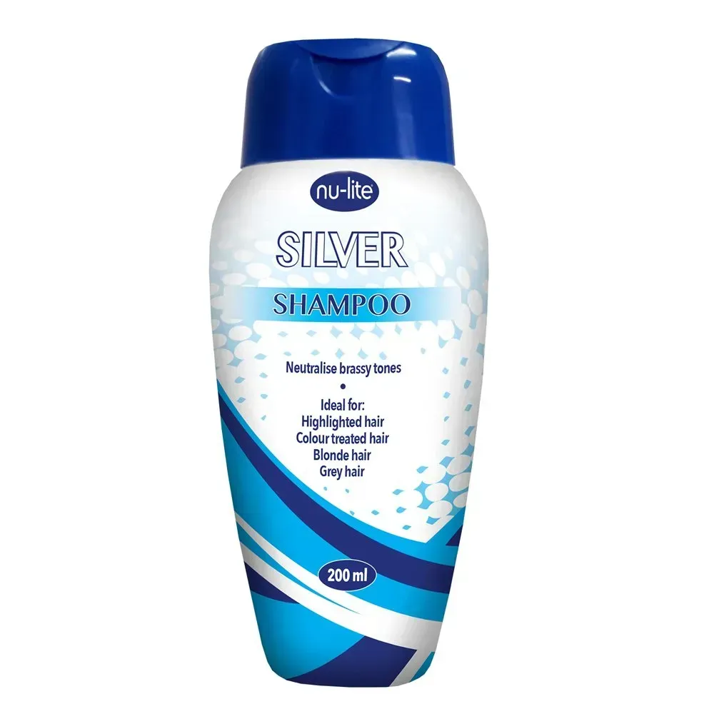 Front of Nu-Lite Silver Shampoo 200 ml bottle