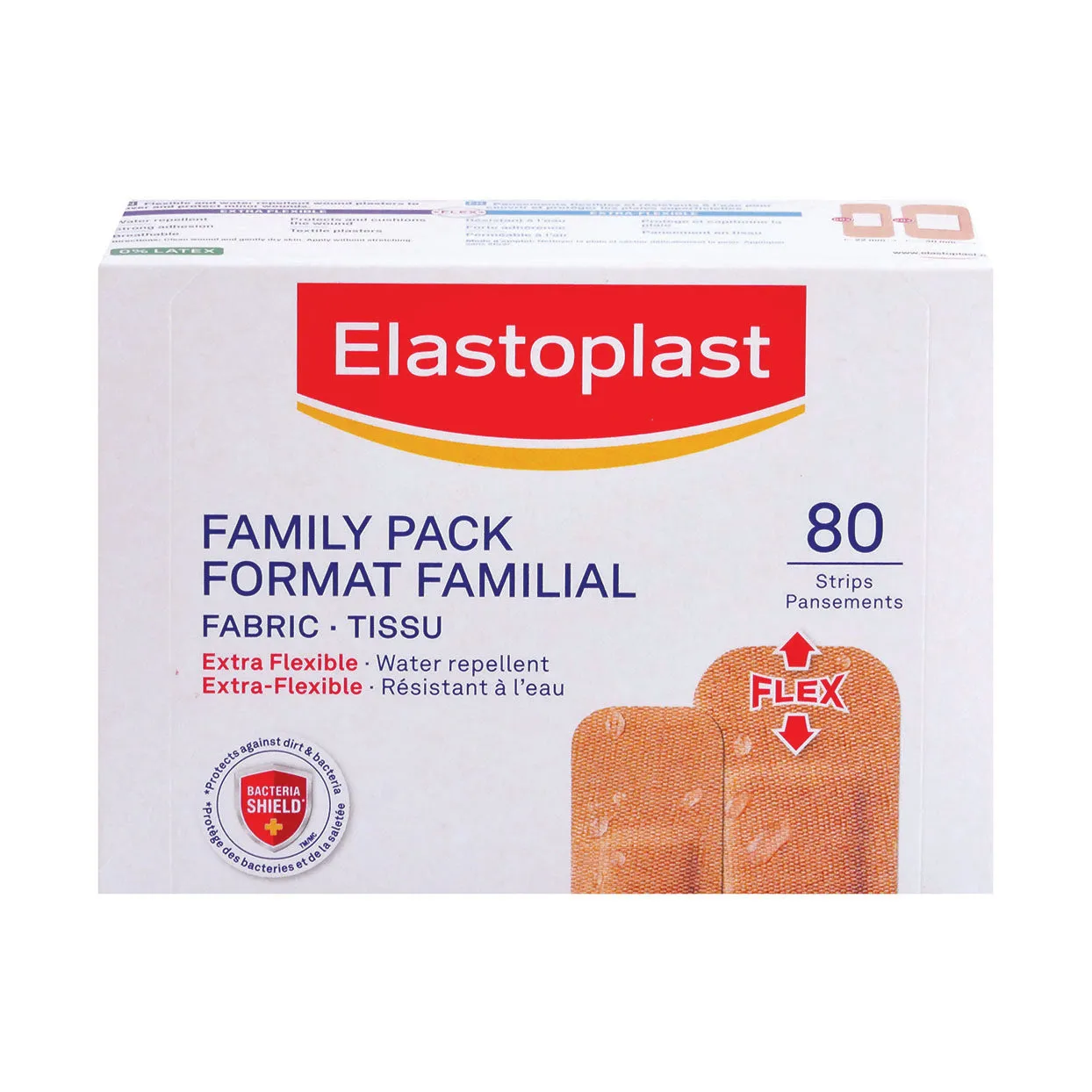 Front of Elastoplast Family Pack Fabric 80 Plasters box