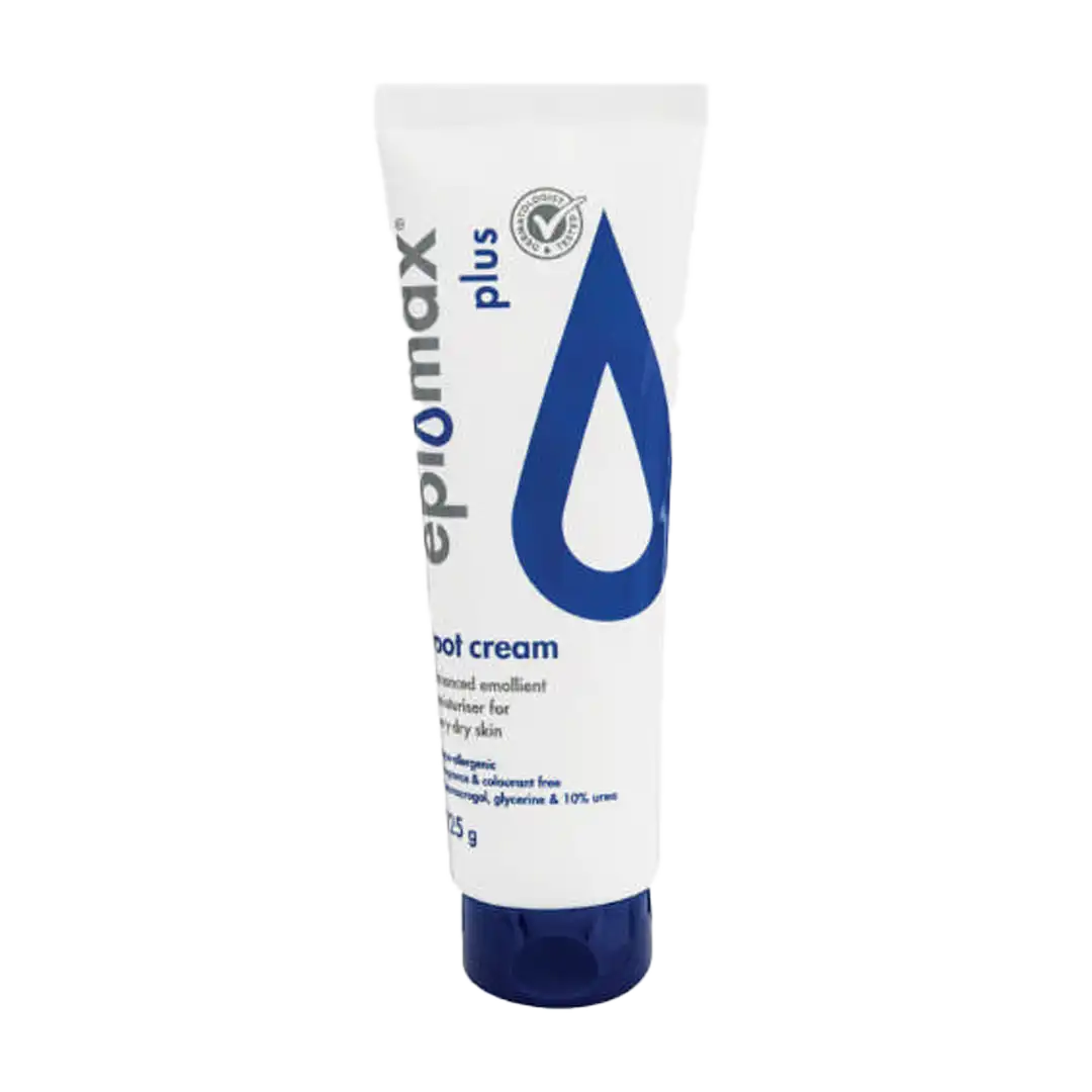 Front of Adcock Ingram Epimax Plus Foot Cream 125g tube on white background