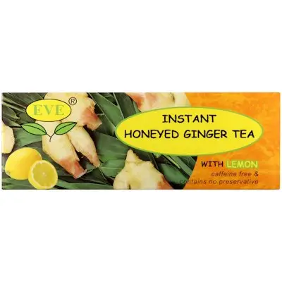 Front of Eve's Tea Instant Honeyed Ginger Tea with Lemon, 10 sachets box