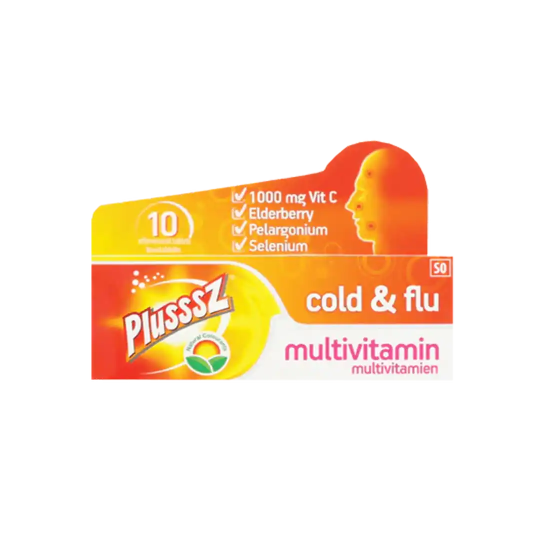 Angled view of Activo Health Plusssz Cold & Flu Multivitamin 10 effervescent tablets box