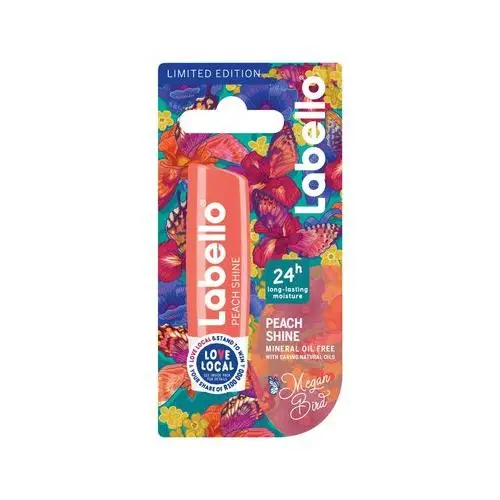 Front of Labello Peach Shine lip balm carded pack, Limited Edition