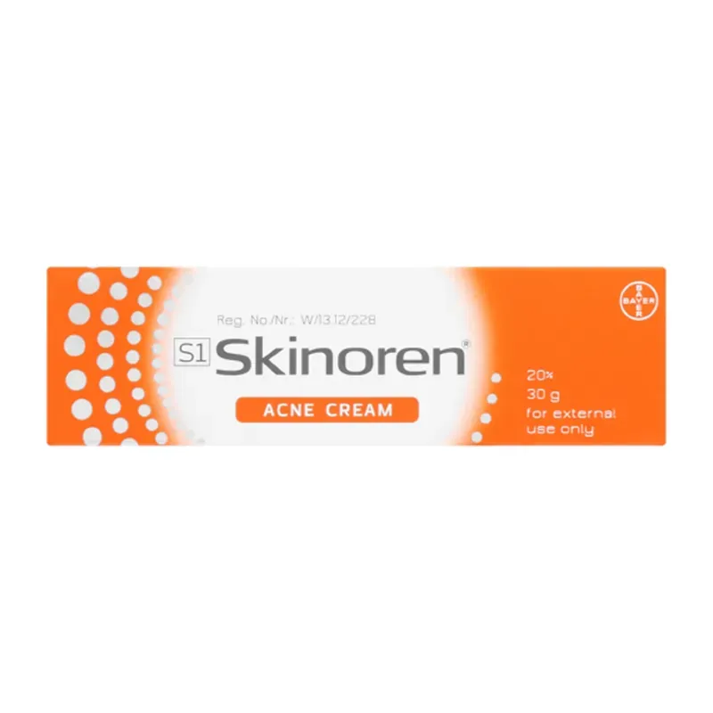 Front of Skinoren Acne Cream 30 g box by Adcock Ingram