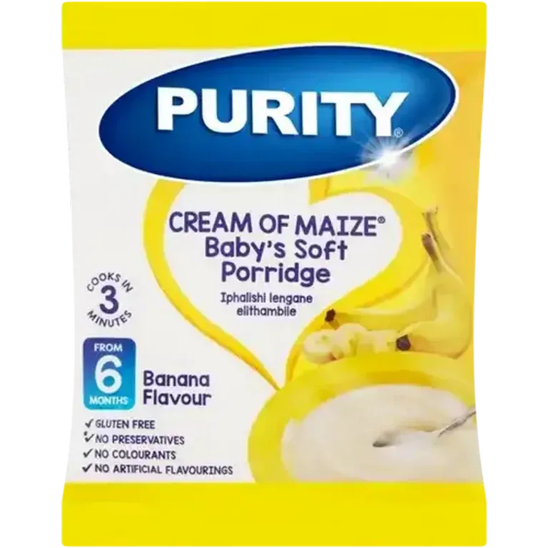 Front of Purity Cream of Maize Banana Flavour Baby's Soft Porridge 400g pack