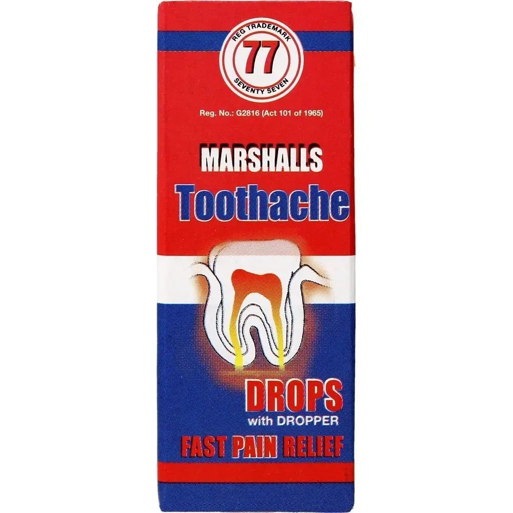 Front of Marshalls Toothache Drops 10ml box