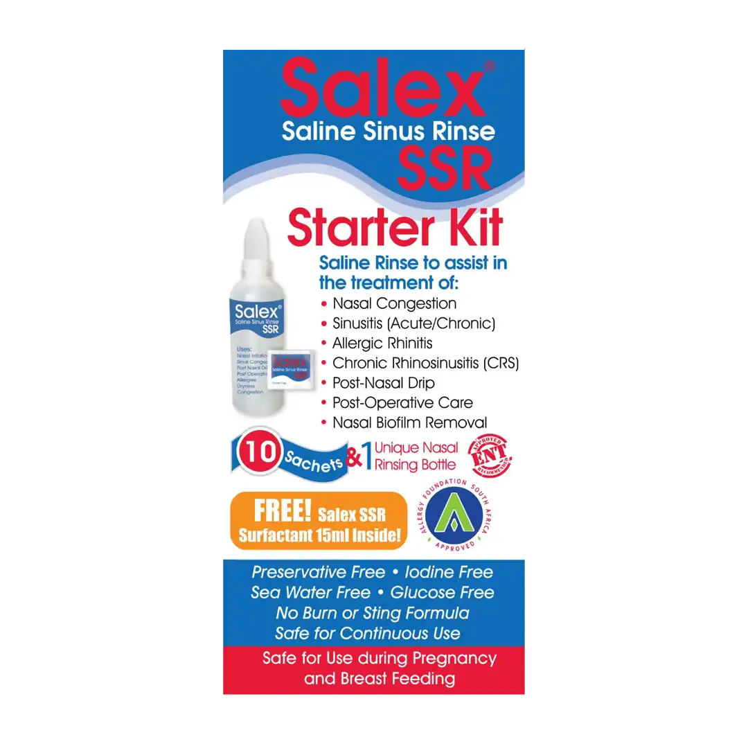 Front of Salex SSR Saline Sinus Rinse Starter Kit box, 1 kit