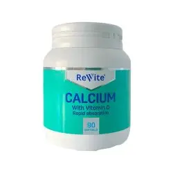 Front of Revite Calcium with Vitamin D 90 capsules bottle