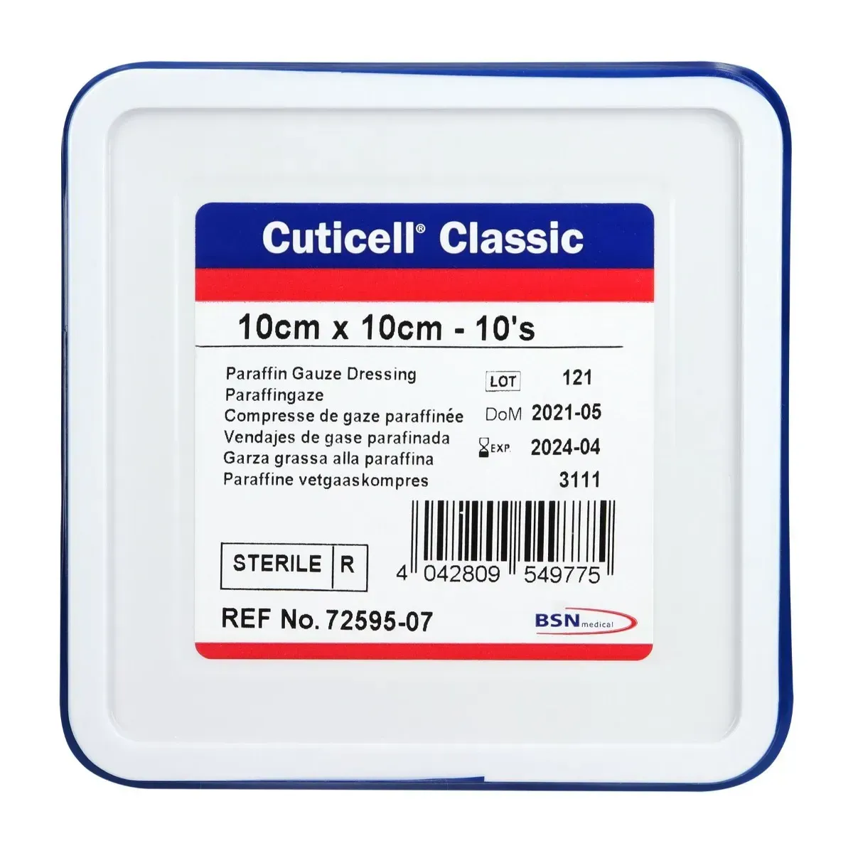 Front of Cuticell Classic Paraffin Gauze Dressing 10x10cm 10's by BSN Medical