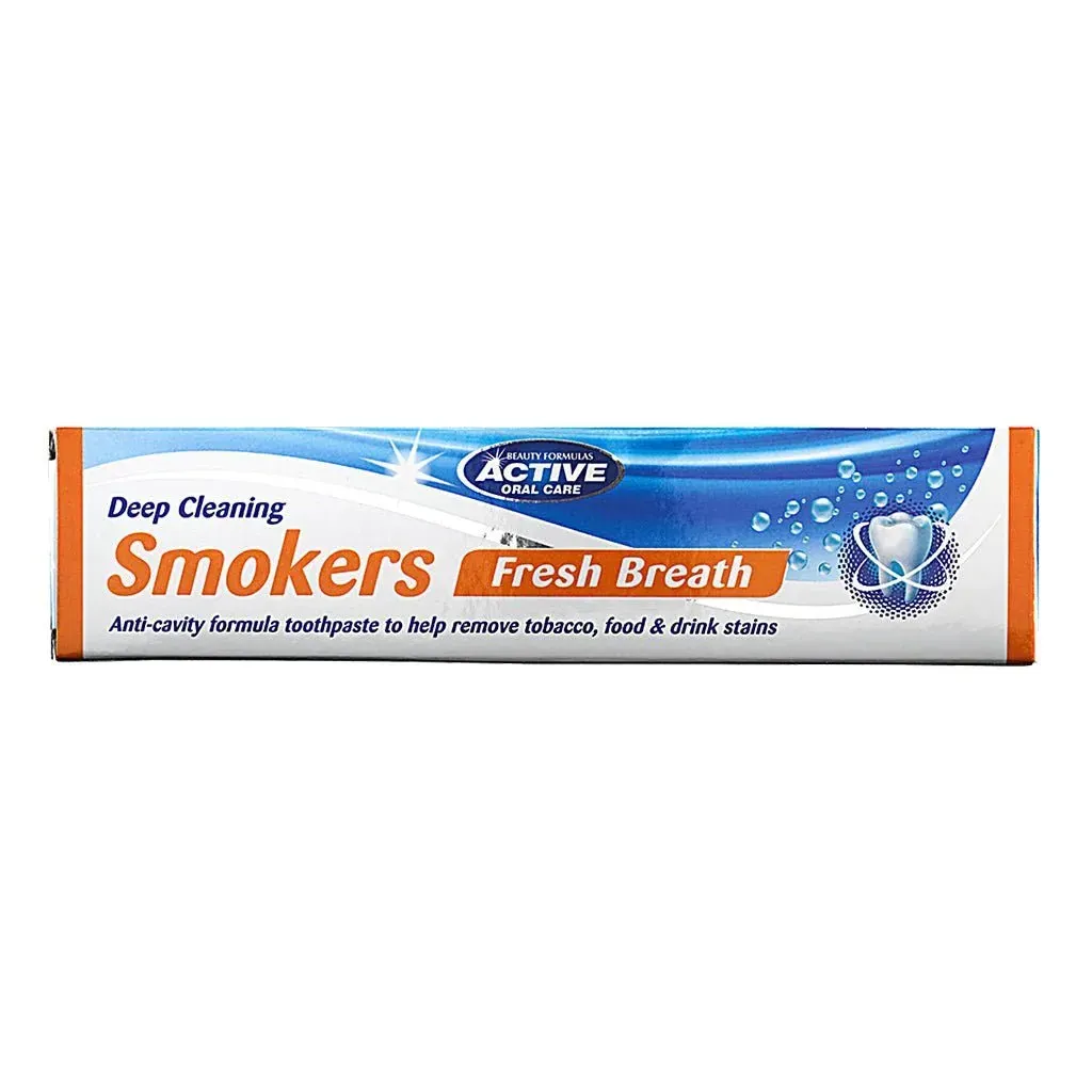 Front of B/F Beauty Formulas Active Smokers Fresh Breath Toothpaste 100 ml box