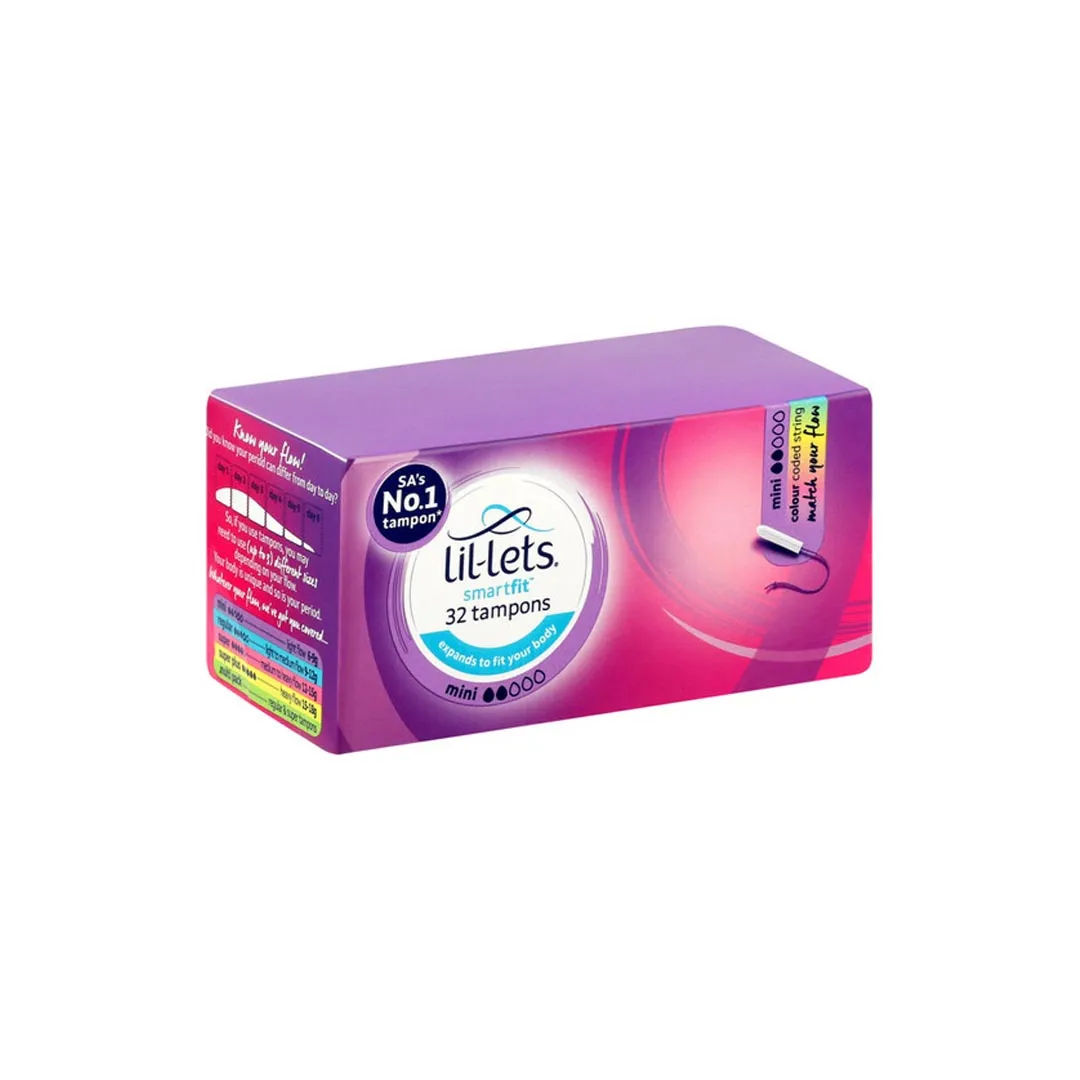 Front of Lil-lets Smartfit Mini 32 Tampons box