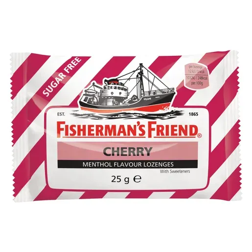 Front of Fisherman's Friend Cherry Menthol Flavour Lozenges 25 g pack