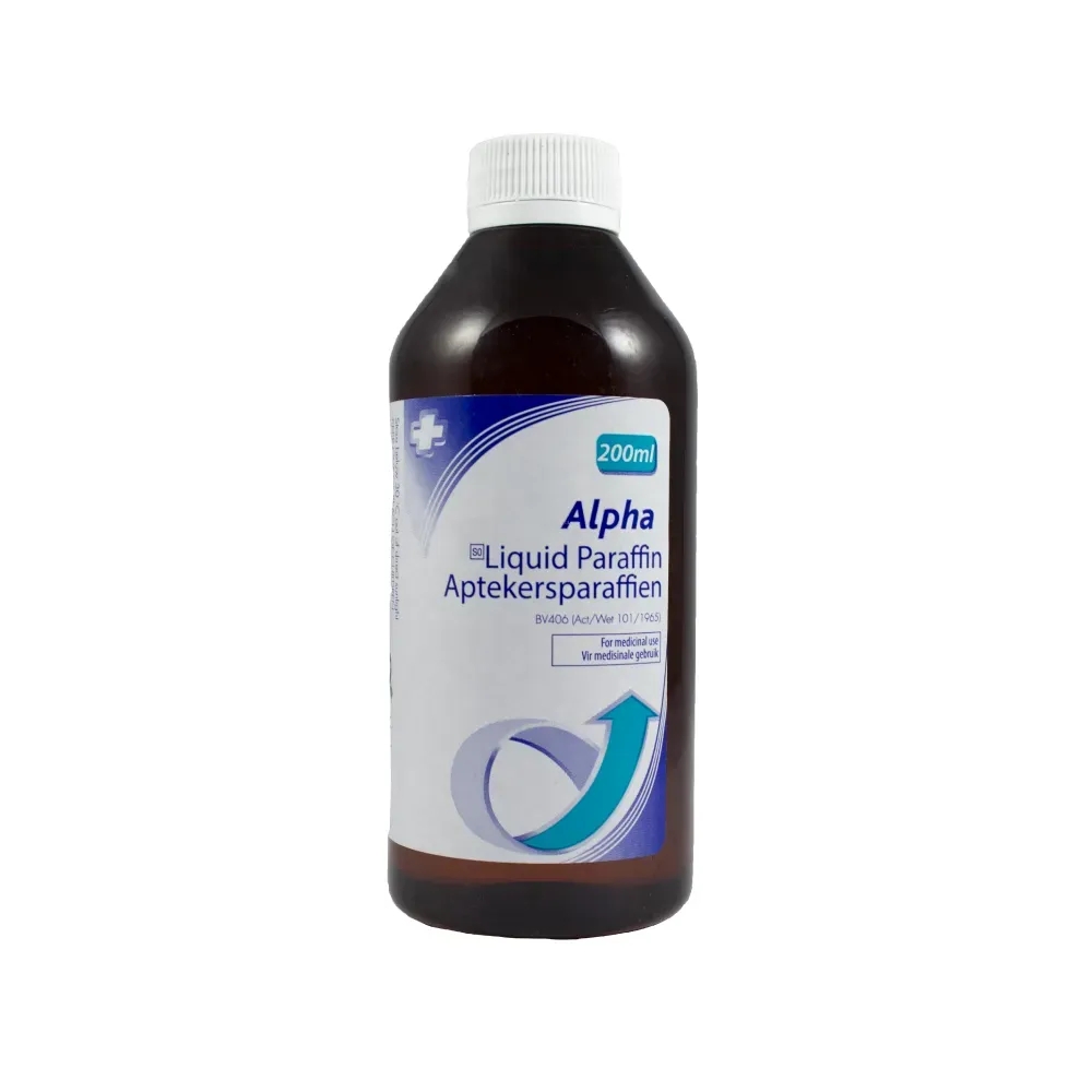 Front of Alpha Liquid Paraffin 200 ml bottle