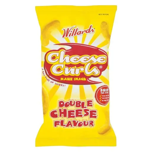 Front of Willards Cheese Curls Double Cheese Flavour maize snack 14 g