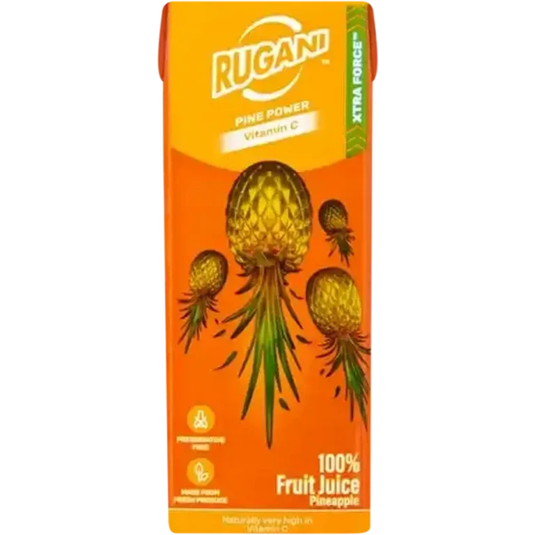 Front of Rugani Pine Power Pineapple 100% Fruit Juice 330 ml carton