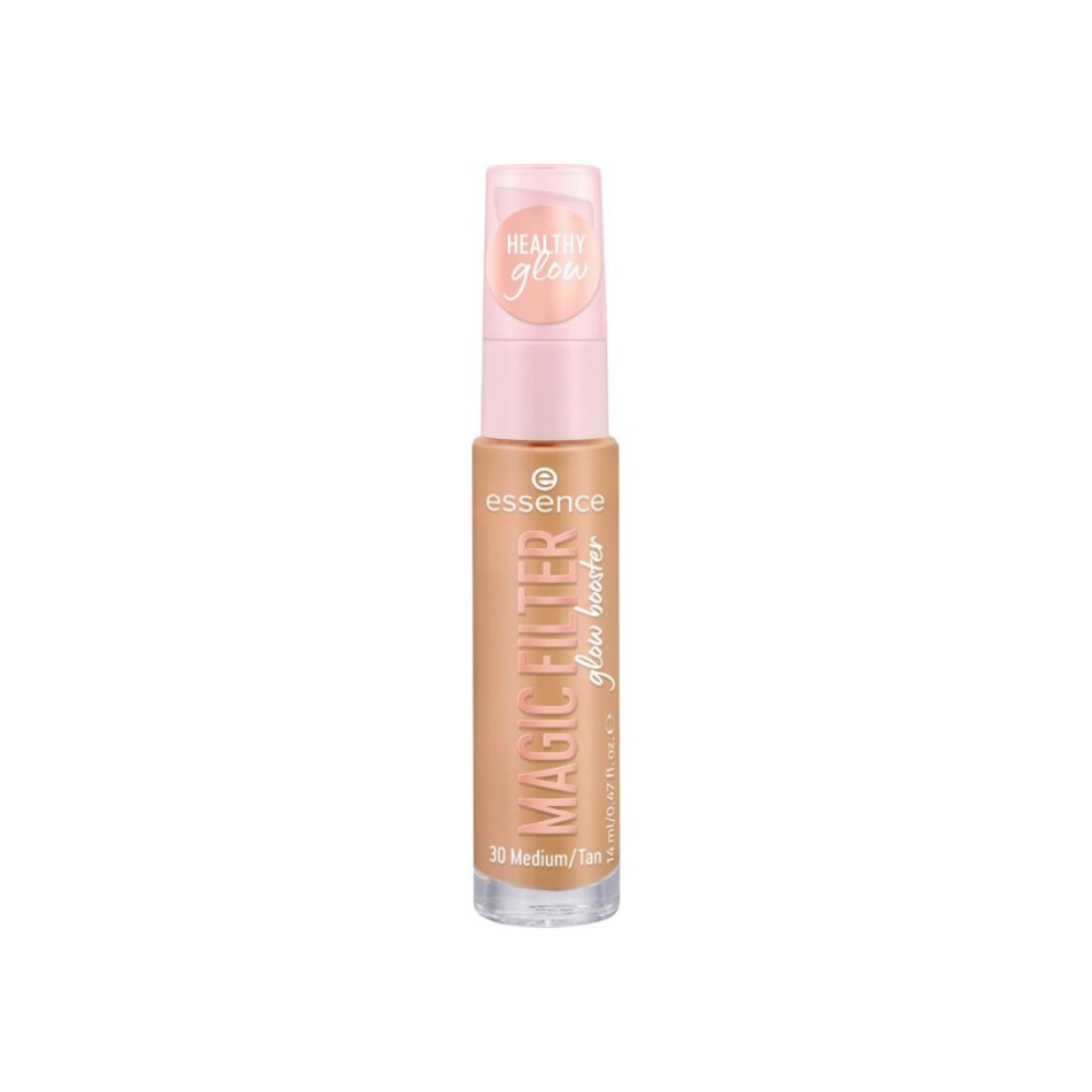 Front of Essence Magic Filter Glow Boost 30 Medium/Tan 14 ml bottle on white background