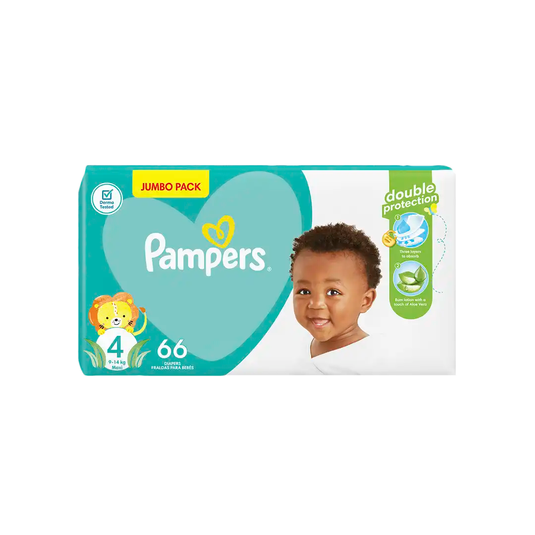 Front of Pampers Active Baby Size 4 Maxi Nappies, 66's Jumbo Pack