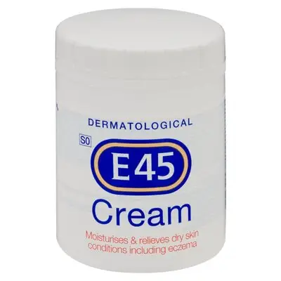 Front of E45 Dermatological Cream tub 500 g