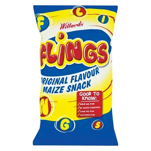 Front of Willards Flings Original Flavour Maize Snack 150 g