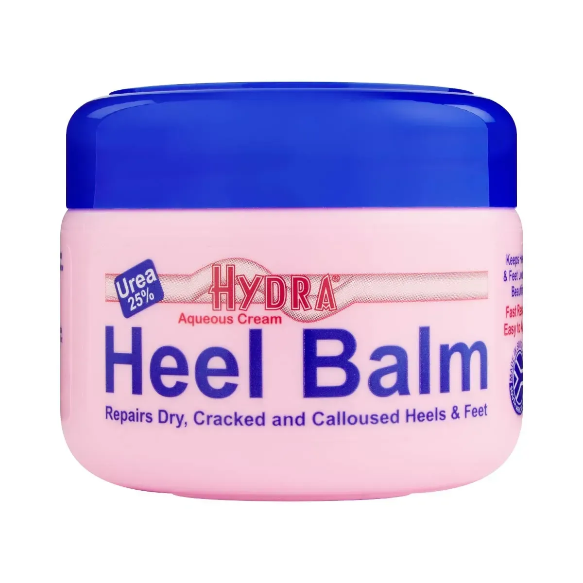 Front of Reitzer Hydra Heel Balm 250 ml jar with blue lid