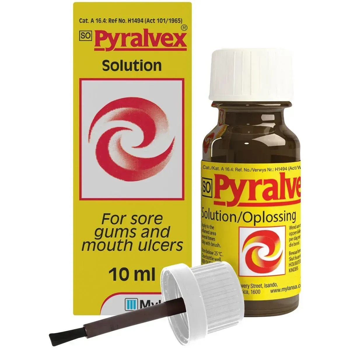 Pyralvex Berna Solution 10 ml box, bottle and applicator brush