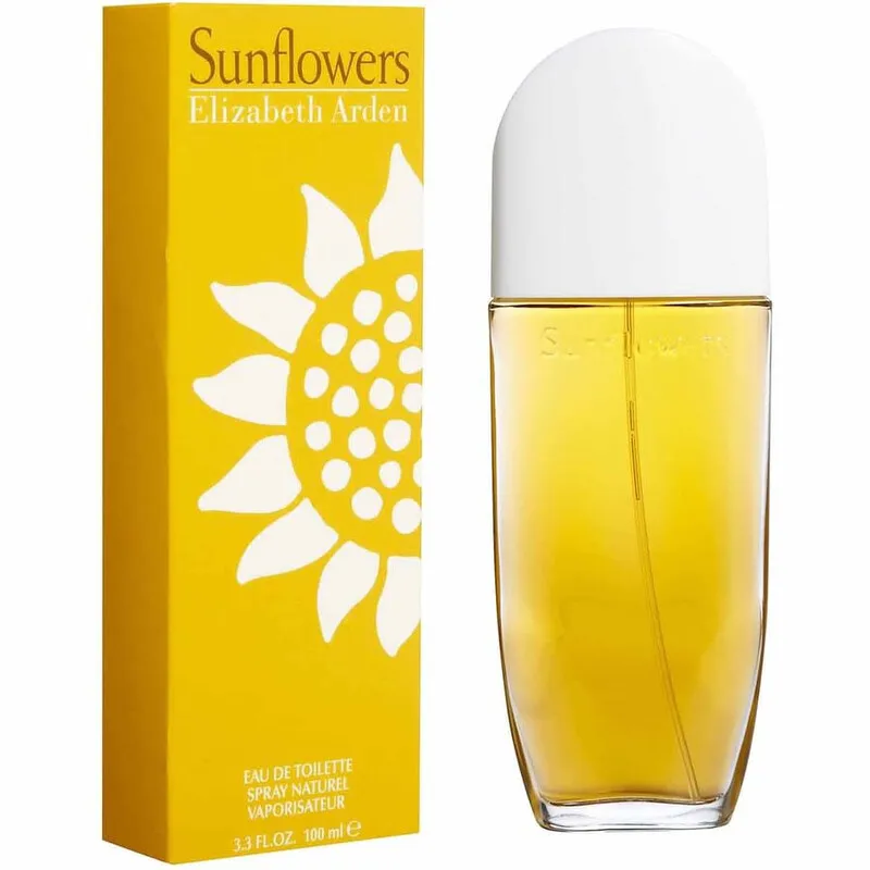 Front of Sunflowers by Elizabeth Arden Eau de Toilette Spray box and bottle, 100 ml / 3.3 fl oz