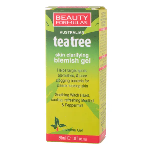Front of Beauty Formulas Australian Tea Tree Skin Clarifying Blemish Gel 30 ml box