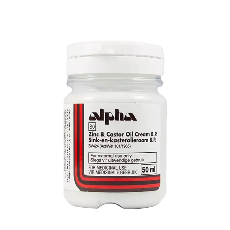 Front angled view of Alpha Zinc & Castor Oil Cream 50 ml jar