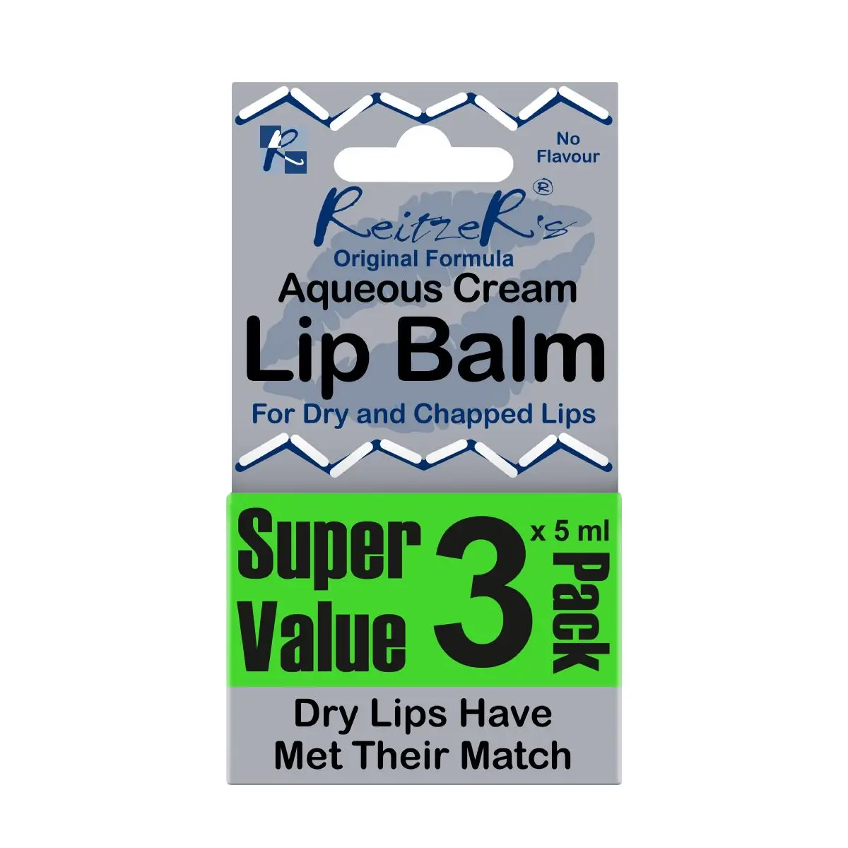Front of Reitzer's Aqueous Cream Lip Balm Super Value 3 x 5 ml pack