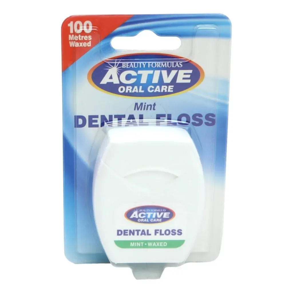 Front of Beauty Formulas Active Oral Care Mint Waxed Dental Floss 100 metres