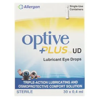 Front of Allergan Optive Plus UD Lubricant Eye Drops, 30 x 0.4 ml vials