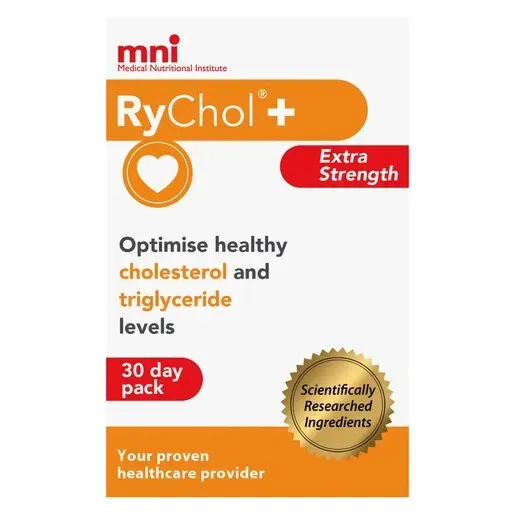 Front of MNI RyChol+ Extra Strength cholesterol and triglyceride support pack, 30 day pack