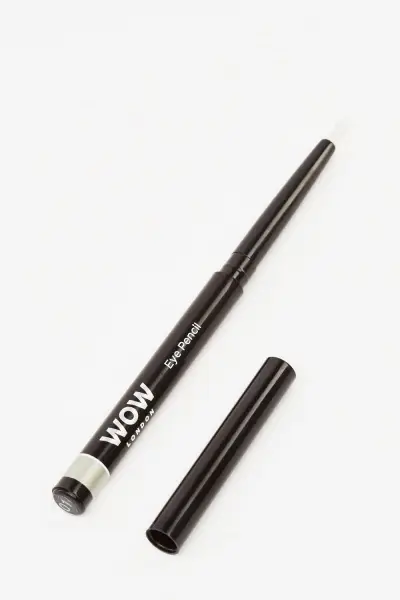 WOW London retractable eye pencil shown open with cap beside it