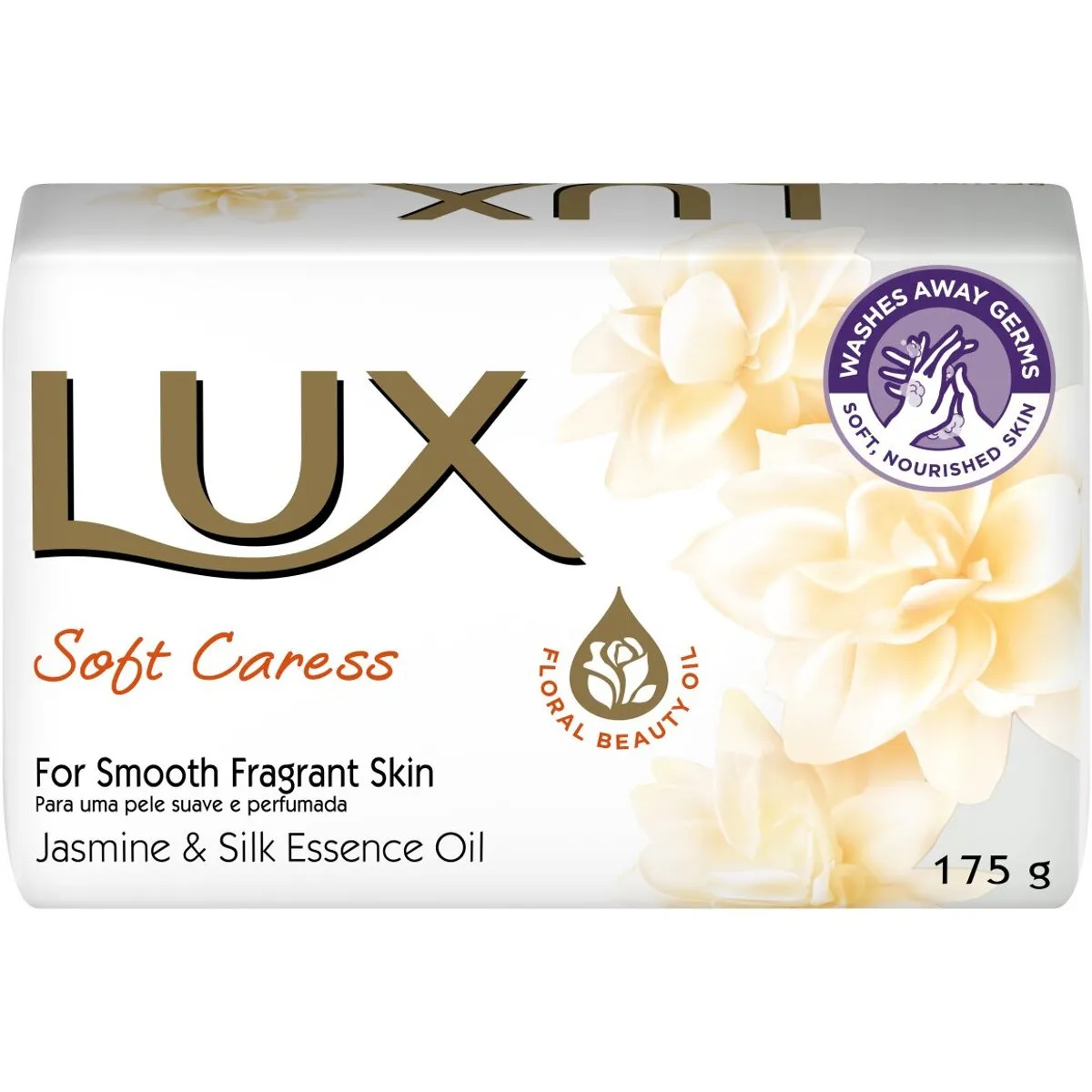 Front of Lux Soft Caress Jasmine & Silk Essence Oil Soap Bar 175 g