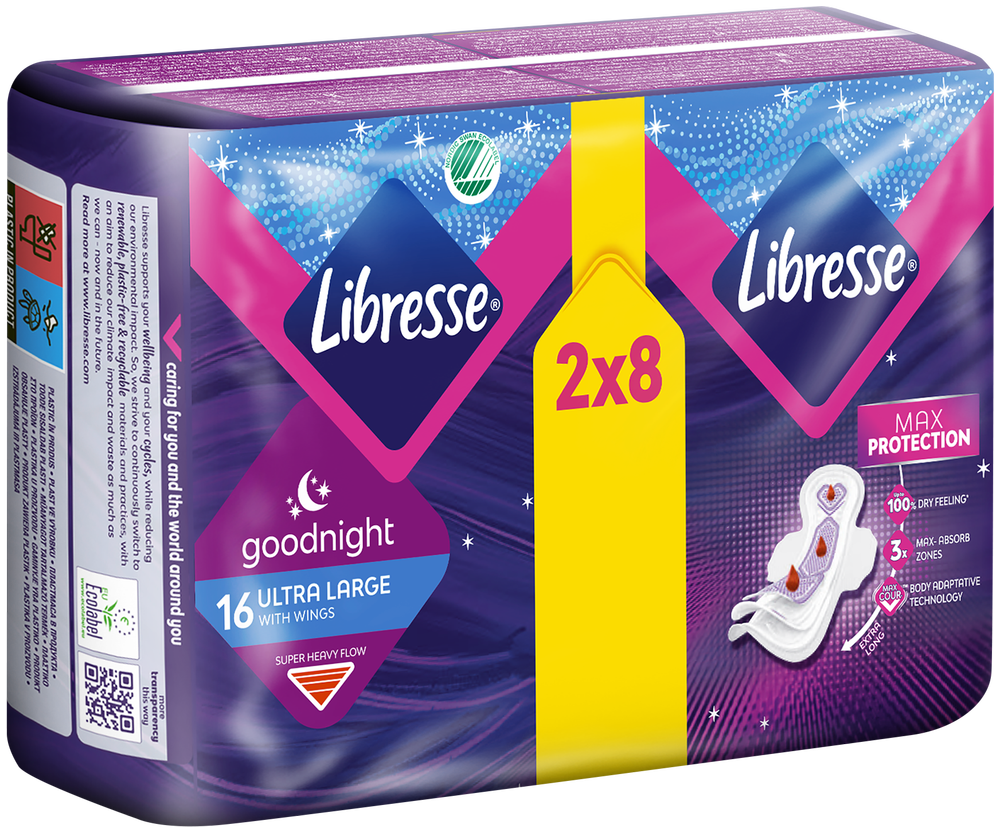Libresse Super Heavy Flow Ultra Large Sanitary Pads with Wings 16pk